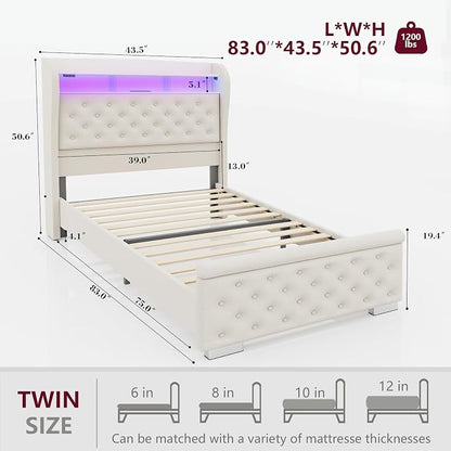 ROCHECASA Bed Frame with Storage and Charging Station, 50.6" Tall Velvet - Image 2