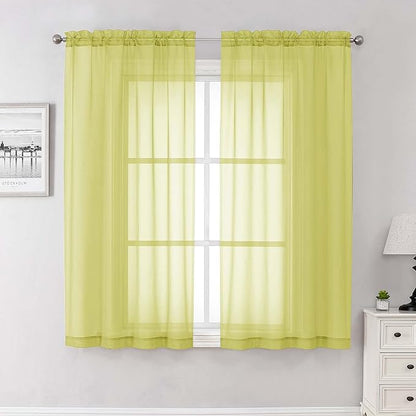 Lemon Sheer Curtains 63 Inch Length 2 Pcs, Solid Voile Modern Window Curtains by Lecloud