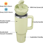 BJPKPK Tumbler With Handle 40 oz Stainless Steel Insulated Tumbler With Lid And Straw For Water Or Ice Coffee,Macaron Green