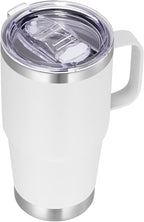 VEGOND 20 oz Tumbler with Handle Lid and Straw, Stainless Steel Insulated Travel Coffee Mug Spill Proof Double Wall Metal Tumbler Cup Keeps Drink Hot and Cold, White 1 Pack