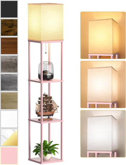 Pink Floor Lamp with Shelves for Living Room, Shelf Floor Lamp with 3 CCT LED by PARTPHONER