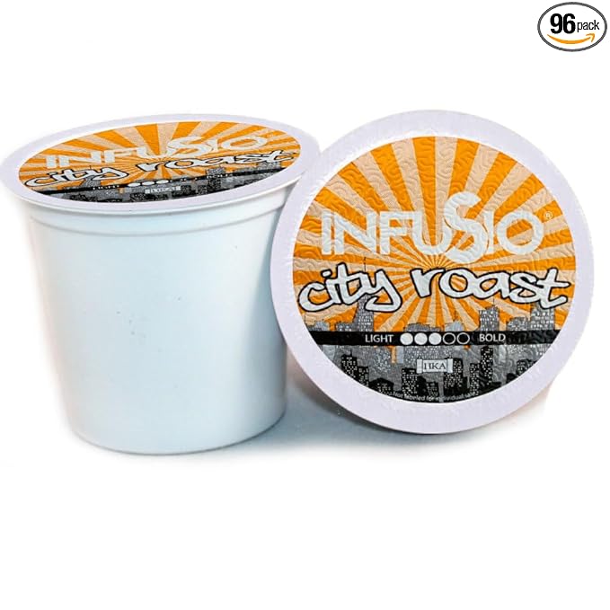 InfuSio Coffee Pods 96 Count City Roast Medium Roast Single Serve Coffee pods for Keurig K Cups Brewers - InfuSio Premium Roasted Keurig 2.0 Compatible