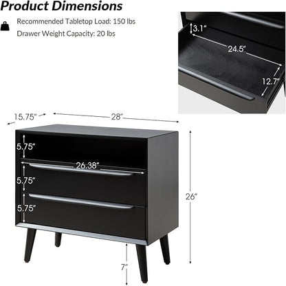 HULALA HOME End Table with Charging Station, Mid-Century Modern 2 Drawer and - Image 2