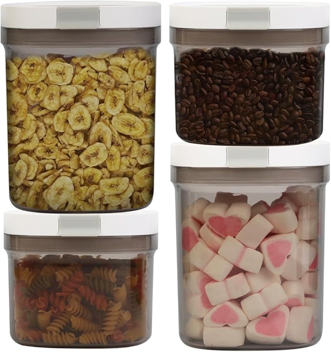 4PCS Coffee Storage Containers, BPA Free Plastic Kitchen Canisters Set for Ground Coffee, Spices, Herbs, Candy, Snacks, FA-G310074