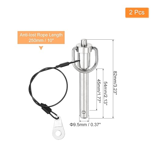 uxcell 2 Pcs Quick Release Pin, 3/8" x 1.77"(Dia. x L) Push-Button Ball Locking Pin 304 Stainless Steel Ring Handle Locking Pin with Wire for Audio Bimini Top Marine, Silver