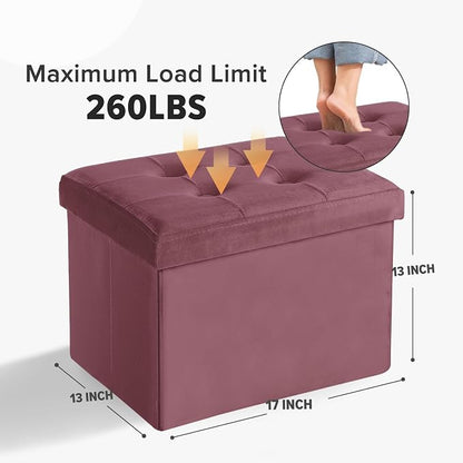LINMAGCO Storage Ottoman Folding Foot Stool Velvet Footrest - Image 2