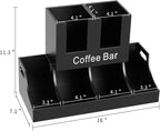 Coffee Station Organizer, Wooden Coffee Bar Organizer for Countertop, Condiment and Cup Storage Organizer, Bar Accessories for Kitchen, Office, Home, Black