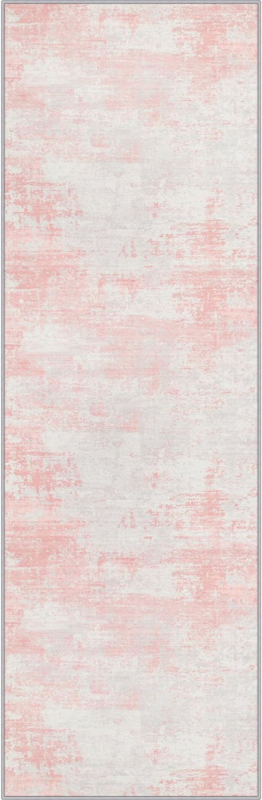 2.6x8 Washable Runner Rug：Modern Abstract Soft Carpet Pink White | by FXRHLP