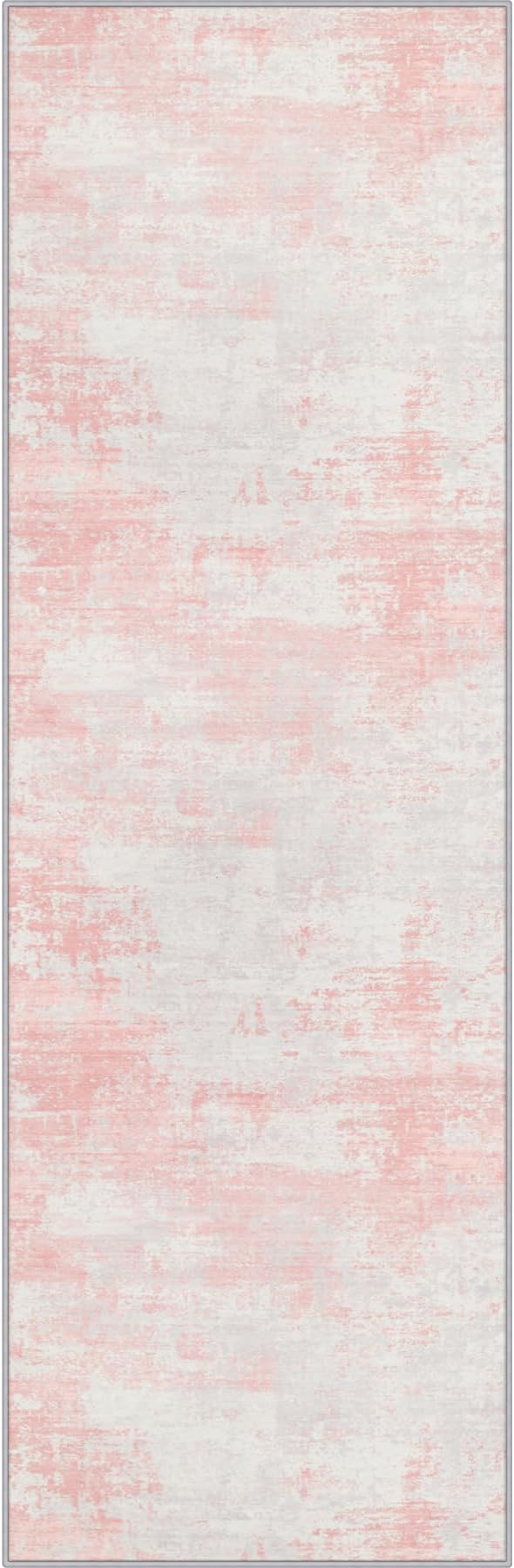 3x8 Washable Runner Rug：Modern Abstract Soft Carpet Pink White | by FXRHLP