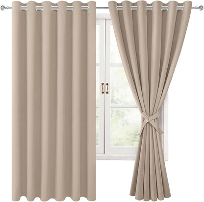 Grommet Blackout Curtains for Bedroom 70 x 63 Inches Camel 2 Panels | Thermal by Hiasan