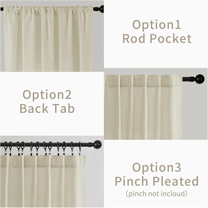 Joydeco Linen Curtains 84 Inch Length 2 Panels Set, Light Filtering Curtains - Image 3