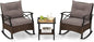 Tangkula 3 Pieces Outdoor Rocking Chairs Set, Rattan Heavy Duty Cushioned by TANGKULA