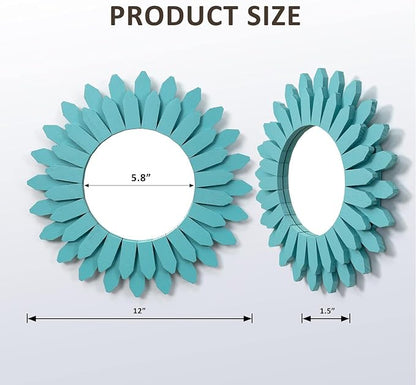 Honiway Beach Wall Decor Mirror 2 Pack 12 inch Wood Coastal Wall Decor Sunburst - Image 6