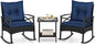 Tangkula 3 Pieces Outdoor Rocking Chairs Set, Rattan Heavy Duty Cushioned by TANGKULA