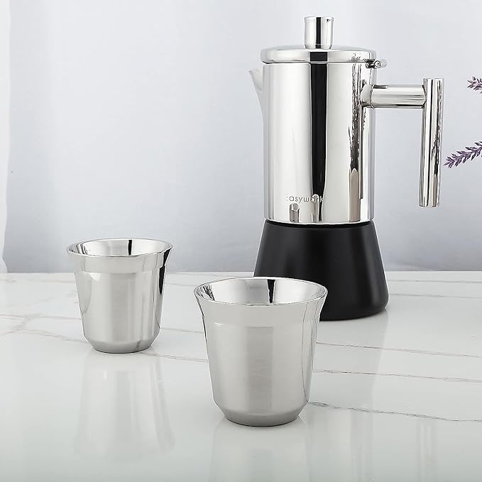 Easyworkz Stainless Steel Espresso Cup 2pcs Set Double Wall Insulated Metal Demitasse Cups 5 oz