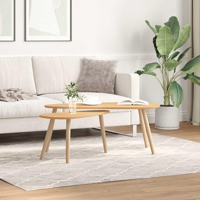 Brown Solid Pine Wood Coffee Table Set of 2 Pieces - Image 2