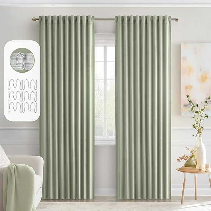 MIULEE Sage Green Back Tab Blackout Curtains 52x72 Inches Long 2 Panels Set | by MIULEE