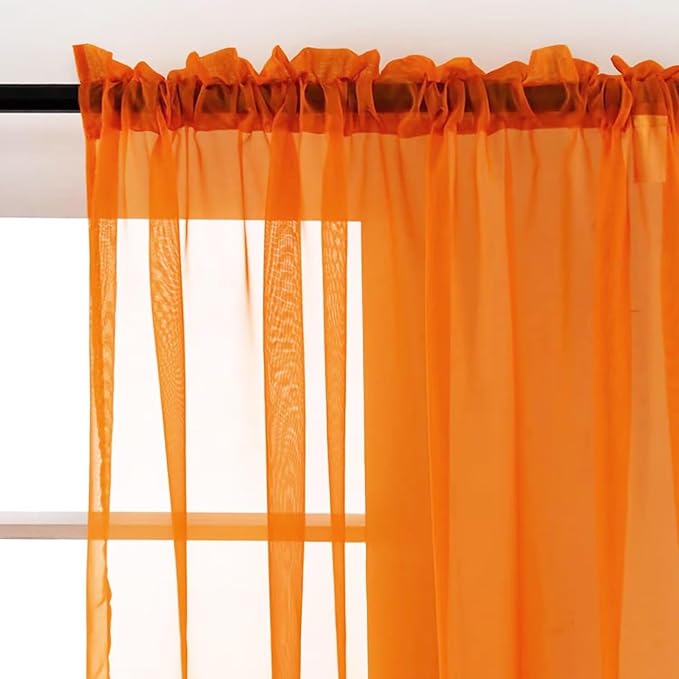 SpaceDresser Orange Sheer Curtains 4 Panels Rod Pocket Semi-Sheer Curtain 54 - Image 3
