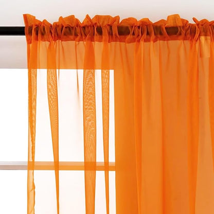 SpaceDresser Orange Sheer Curtains 4 Panels Rod Pocket Semi-Sheer Curtain 54 - Image 3