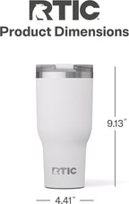RTIC 40oz Essential Tumbler with Lid, Insulated, Stainless Steel, Metal, Double Wall Vacuum-Insulation, Ceramic Lined, Travel Cup for Iced Coffee, Tea, Hot and Cold Drink, White