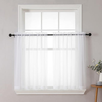 Chyhomenyc White Sheer Curtains 36 inch Length 2 Panels Set | Light Filtering by Chyhomenyc