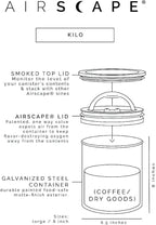 AirScape Planetary Design Kilo Coffee Storage Canister - US Patented Inner Plunger Lid Removes Excess Oxygen - DON'T buy airtight, BUY AIR-LESS - Holds 2.2 lbs Coffee Beans - (Matte Black)