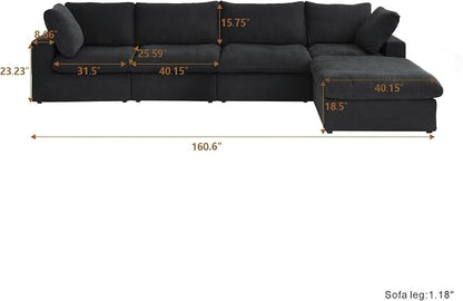 Cloud Couch Modular Sectional Sofa, 160.6" L Shaped Convertible Sectional Sofas - Image 2