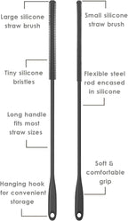 Silicone Straw Brush 4 Pack - (2 Small, 2 Wide) - 10 Inch Reusable Straw Cleaner, Pipe Cleaner, Glass and Detailing Tool (Charcoal)