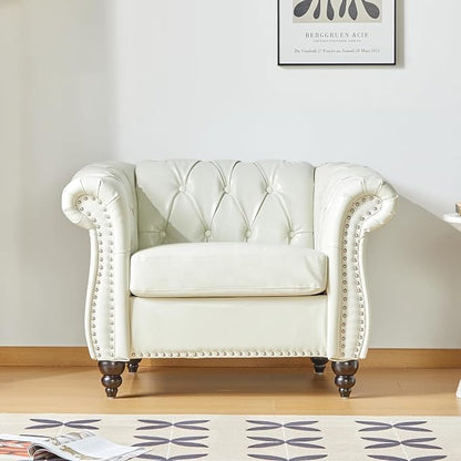 Mid-Century Sofa Chair, Faux Leather Accent Chair by YUCHIATHSoulFurniture