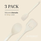 Silicone Utensils 3-Piece Set – Rubber Spatula, Slotted Turner, and Rice Paddle – Complete Heat-Resistant Set for Non-Stick Cookware – Kitchen Tools and Accessories for Cooking & Baking – Cream