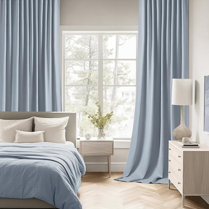 MIULEE Light Blue Back Tab Blackout Curtains 52x96 Inch Long 2 Panels Set | Rod - Image 2