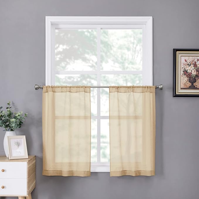 Tollpiz Sheer Tier Curtains Kitchen Linen Textured Half Curtain Sheers Light by Tollpiz