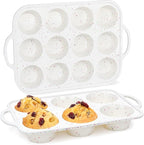 Silicone Muffin Pans for Baking, Metal Reinforced Frame Jumbo 6 Cups & Regular 12 Cups Cupcake Pan Nonstick Muffin Pan for Homemade Baking Easy to Handle