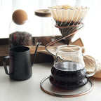 Pour Over Coffee Maker Set - Glass Dripper, Metal Stand, 600ml Heat-Resistant Server, 40 Filters - 4 in 1 for Home or Office (Bronze)