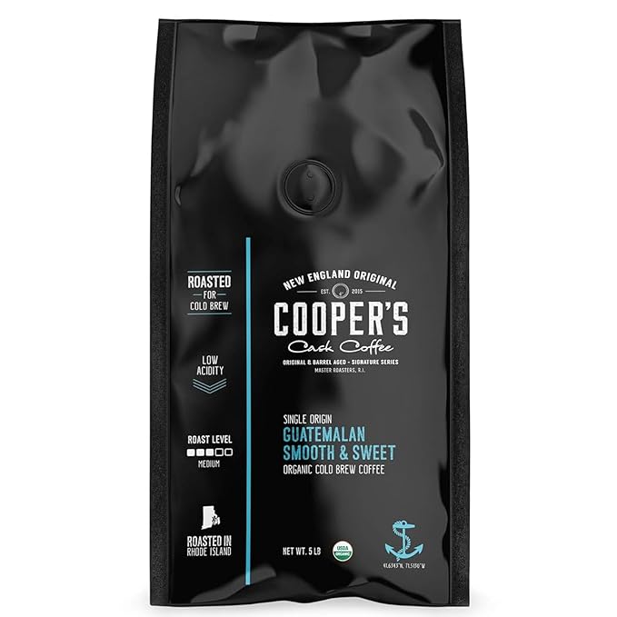 Organic Cold Brew Coffee - Guatemalan Coffee Beans Crafted For Cold Brewing - Ground, Medium Roast, 5 lb