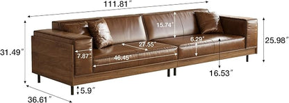 Mid-Century Modern Leather Sofa 111.81" - Image 2