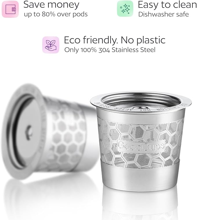 2 Stainless Steel Reusable K Cups for Keurig Coffee Makers - Compatible with K-Express, K-Elite, K-Classic, K-Mini, K-Mini Plus, K-Select, K-Cafe & K-Iced Brewers
