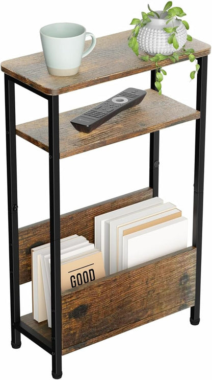 THUMEYE 7.1" Narrow Side Table for Small Spaces, 3 Tier Small End Table by THUMEYE
