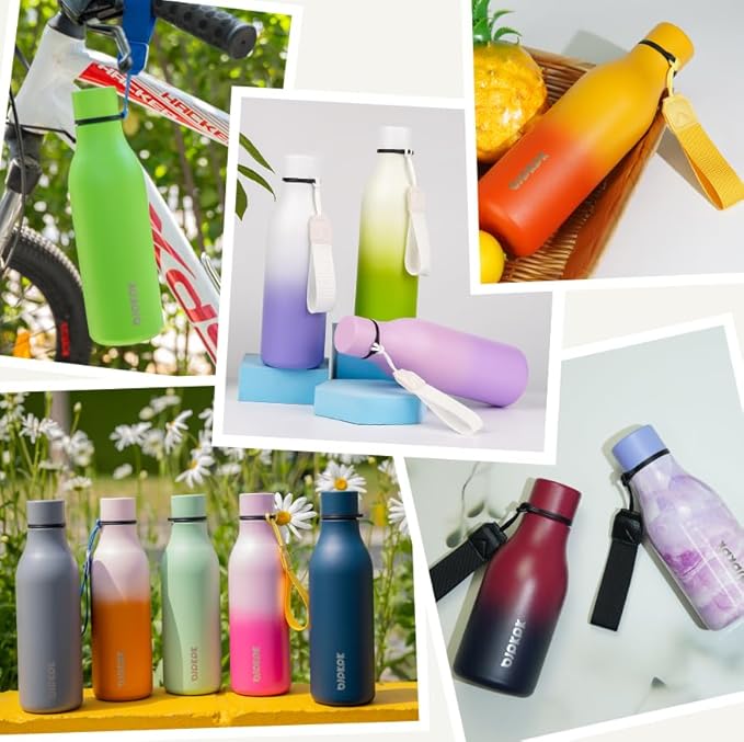 BJPKPK Insulated Water Bottles, 12oz Stainless Steel Metal Water Bottle with Strap, BPA Free Leak Proof Thermos, Mugs, Flasks, Reusable Water Bottle for Sports & Travel, Macaron Green