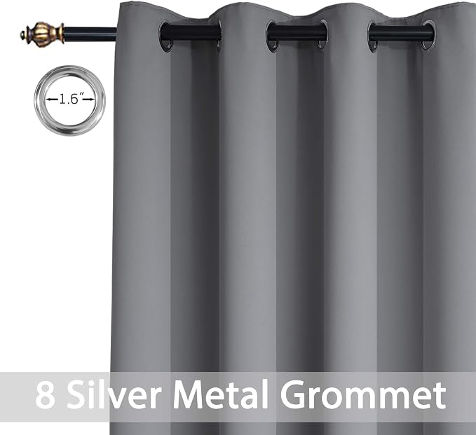 Yakamok Grey Room Darkening Curtains 52x72 inch Gray Grommet-Living Room | 2 - Image 4
