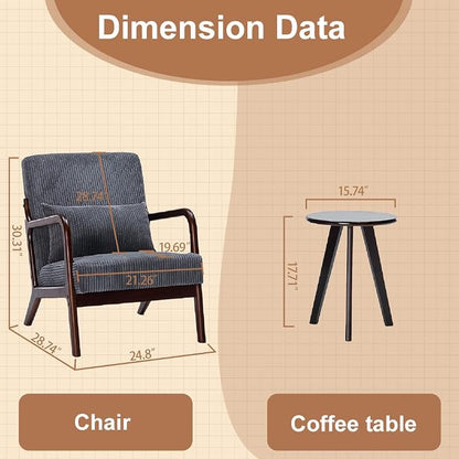 Mid-Century Modern Accent Chair&Coffee Table Set, Vintage Luxury Style - Image 9