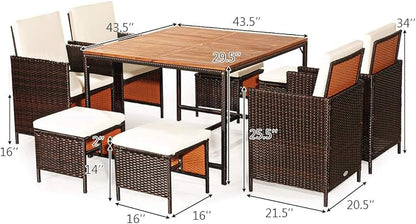 Tangkula 9 Pieces Patio Acacia Wood Table and Chairs Set - Image 6