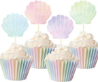 24 Pieces Seashell Cupcake Toppers Under the Sea Mermaid Cake Topper Decorations Picks for Mermaid theme Birthday Party Decoration Baby Shower Supplies (Seashell)
