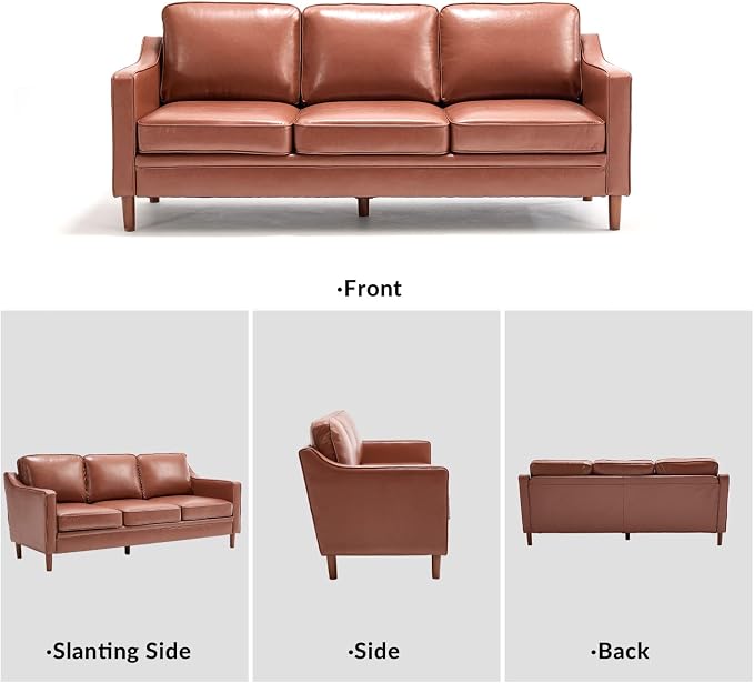 Kingfun 80" Faux Leather Sofa, 3 Seater Couch, Mid Century Modern Couches - Image 9