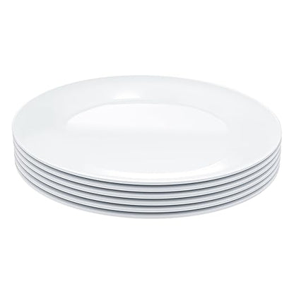 Amazon Basics Melamine (Plastic) Plate, 6 Piece Set, 10.5 in, White