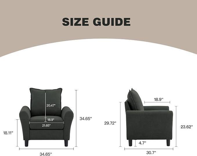 Mid-Century Accent Chairs Set of 2, Modern Linen Fabric Armchair - Image 2
