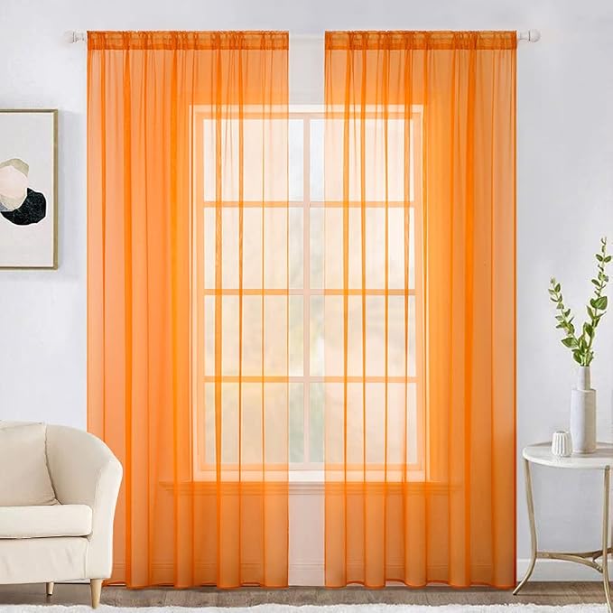 MIULEE Orange Fall Sheer Curtains 54 X 96 Inches, 2 Panels | Solid Color by MIULEE