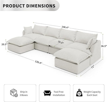 6 Seat U Shape Modular Sectional Couch Sofa - Image 2