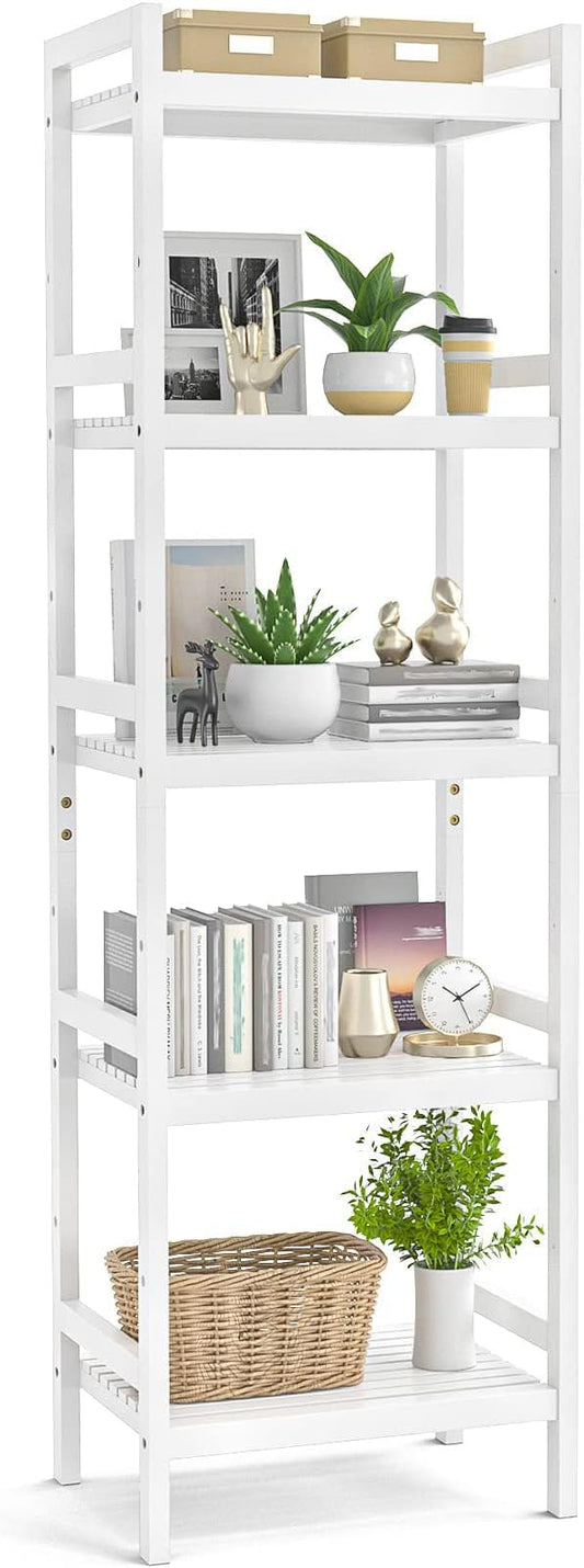 Homykic Bamboo Bookshelf, 5-Tier Narrow 55.9” Adjustable Book Shelf Bookcase by Homykic