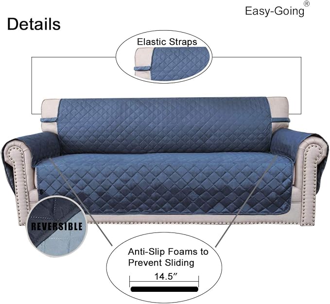 Easy-Going Reversible Couch Cover, 3 Cushion Sofa, Dark Blue/Light Blue | - Image 3